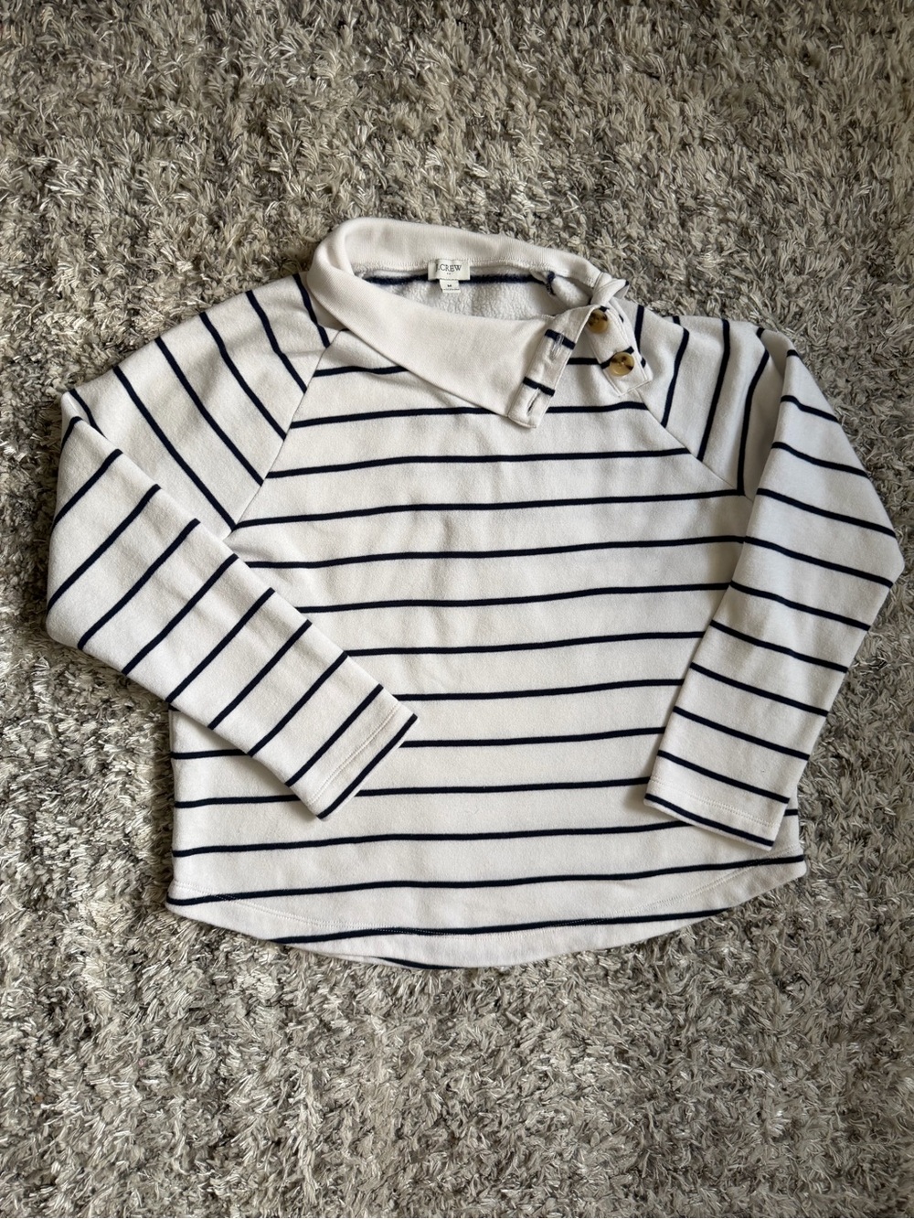 J. Crew Cream and Navy Striped Mock-Collar Sweater